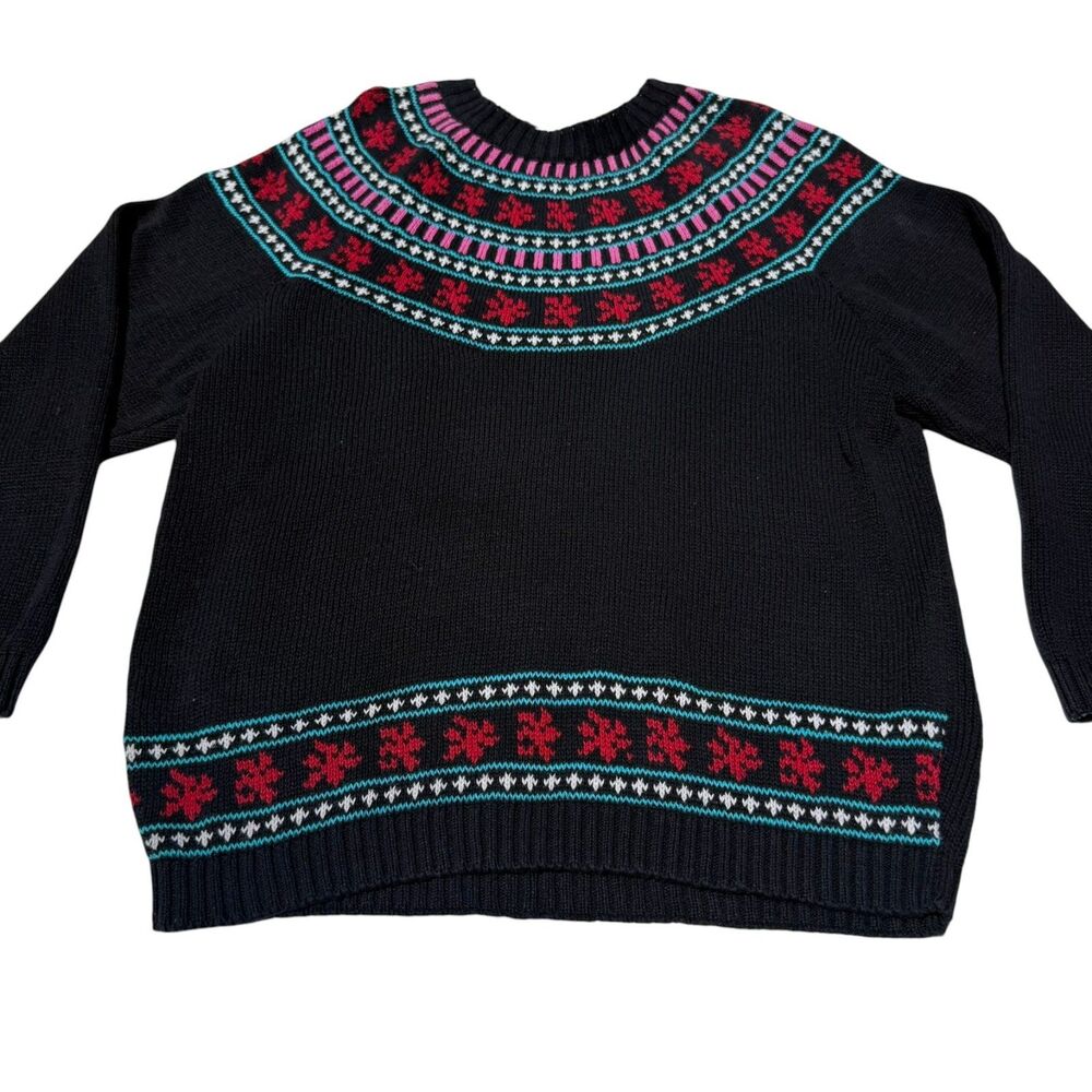 Knit Knit Nordic Fair Isle Sweater Women's Navy Blue Ramie Cotton Medium